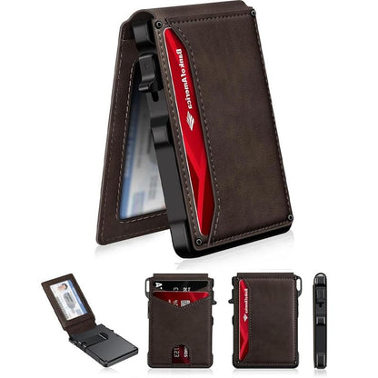 Minimalist Men’s Slim Wallet: 9 - 13 Cards, Money Clip, ID Window. RFID - Blocking, Aluminum Bifold Pop - Up