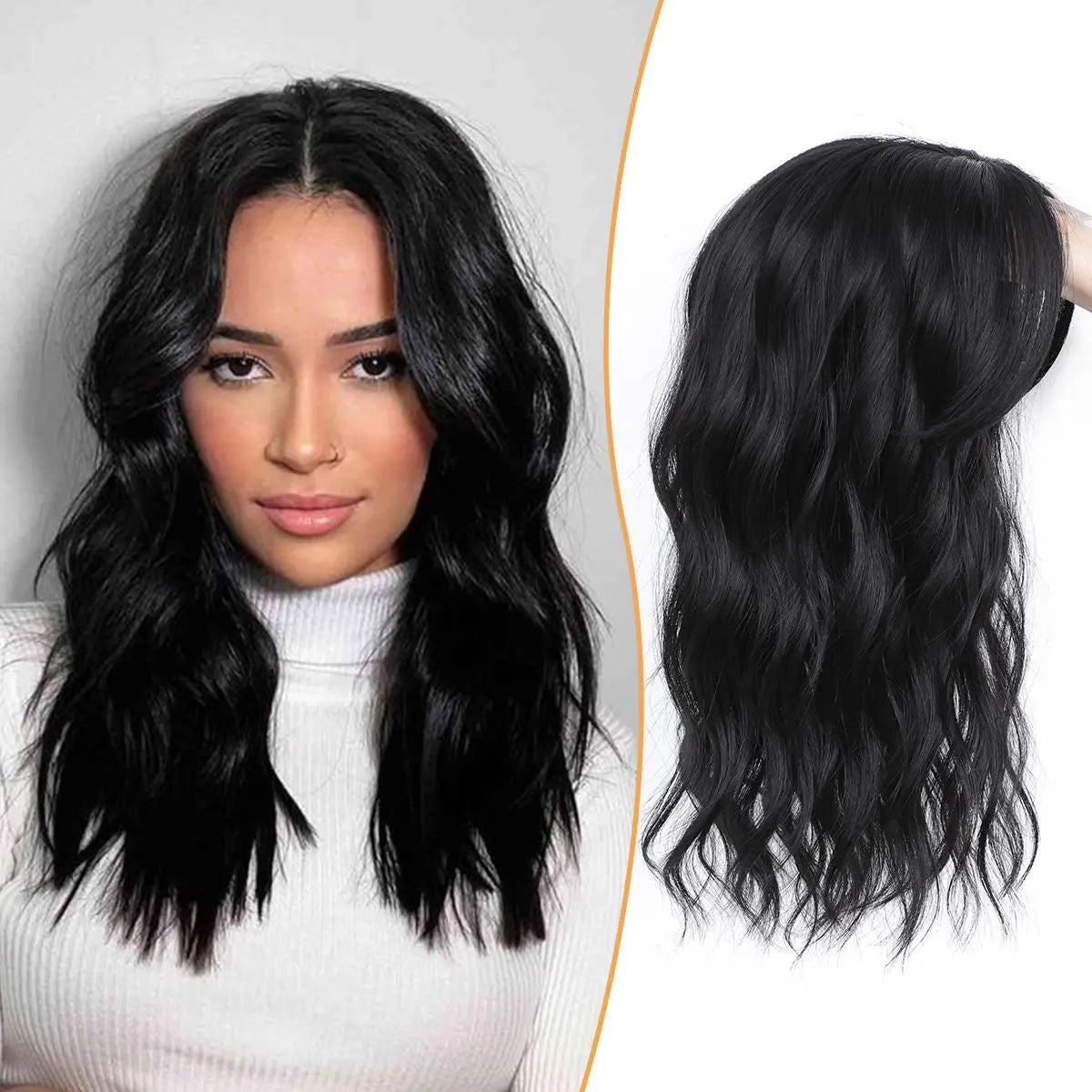 PANEWAY 16 Inch Curly Hair Topper for Women - Soft Synthetic Clip-In Hairpiece with 6.5"x6.5" Natural Base, Volume Solution for Thinning Hair, Rich Gradient Colors for Daily Wear