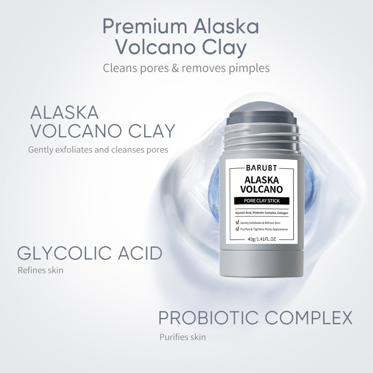 Alaska Volcano Pore Clay Stick Cleansing Blackhead Remover Face Mask Stick with Natural Clay Gentle Exfoliating Smoothing Skin Non-Drying Skincare