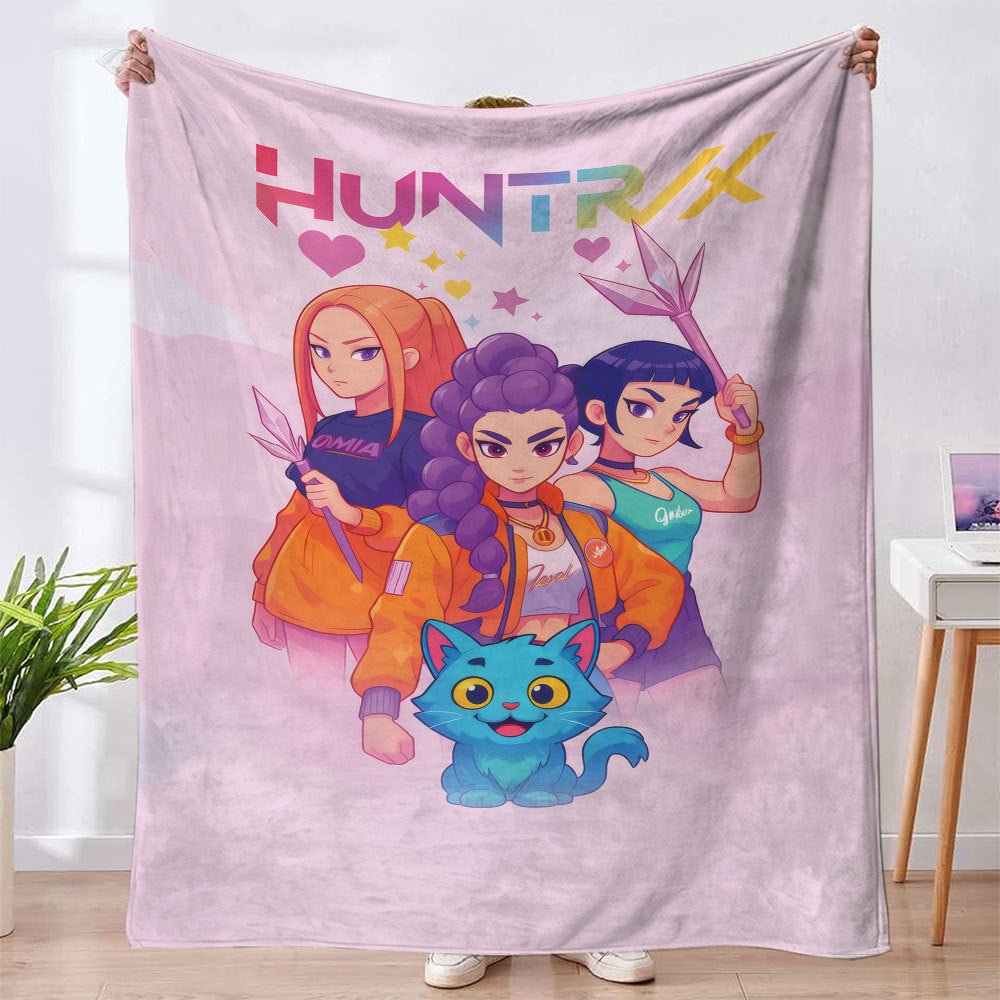 Kpop Demon Hunter Blanket, Cute Huntrix Theme Flannel Blanket, Kpop Demon Hunter Lover Gift, Mira Rumi Joey Blanket, Cozy Kpop Fangirl-XDX