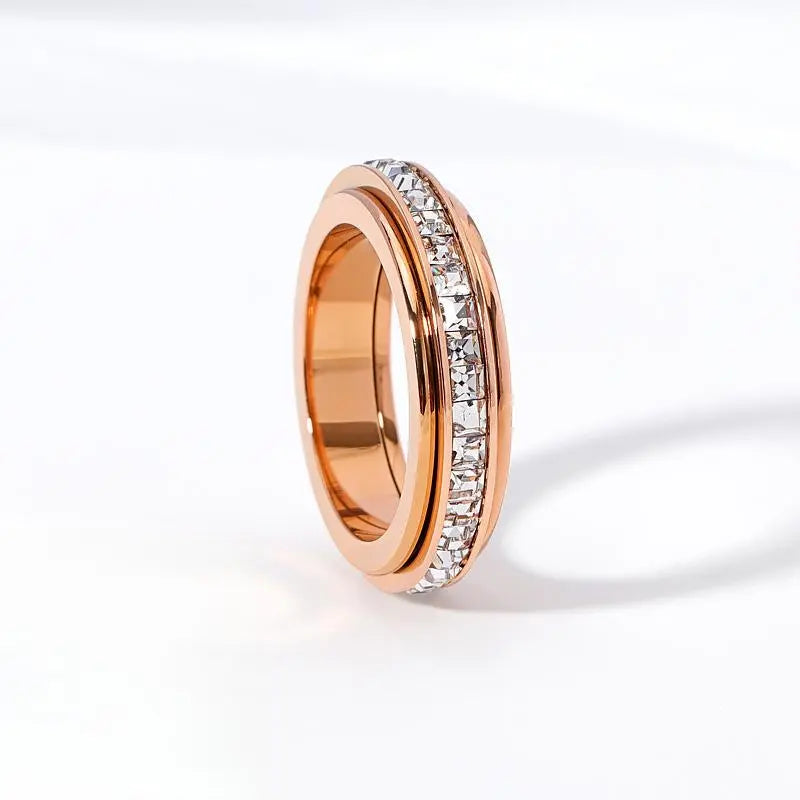 【Buy 1 Get 1 Free】Anxiety Rings for Women and Men Titanium Steel Spinner Fidget Band Rings with Cubic Zirconia for Stress Relief and Wedding Promise Comfort Fit Size 5 to 12