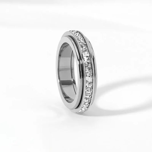 【Buy 1 Get 1 Free】Anxiety Rings for Women and Men Titanium Steel Spinner Fidget Band Rings with Cubic Zirconia for Stress Relief and Wedding Promise Comfort Fit Size 5 to 12