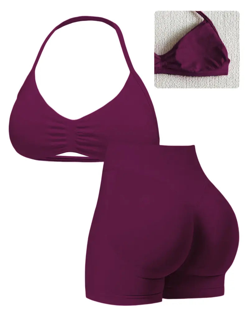 New Women's Sporty Yoga Set, High-Waist Tight-Fitting Shorts and Tank Top, Summer Fitness for Running and Gym