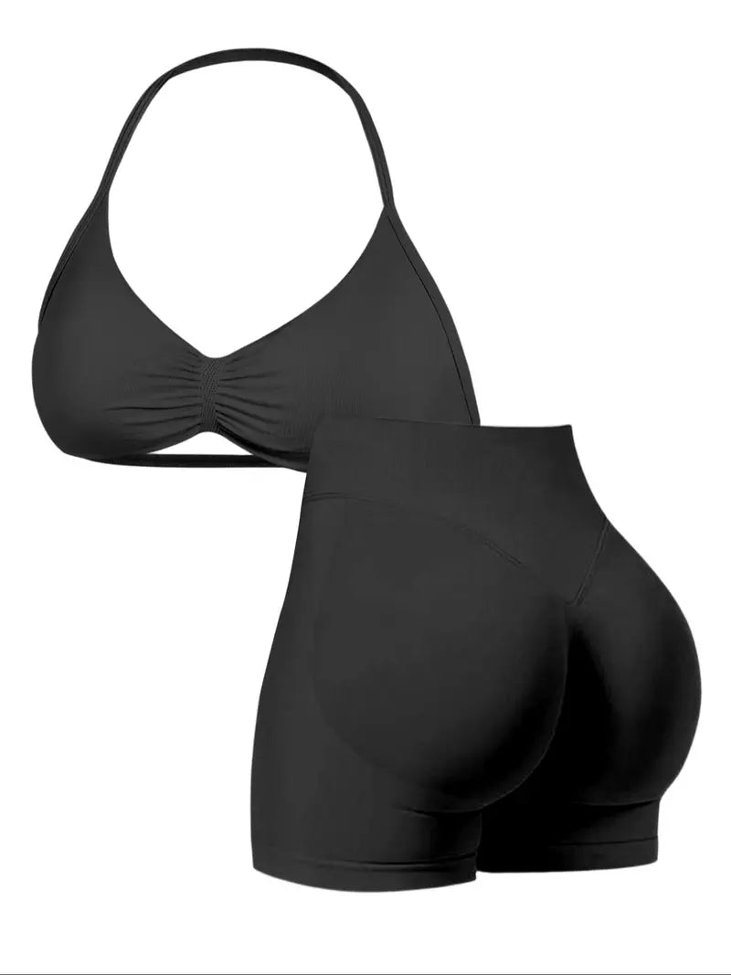 New Women's Sporty Yoga Set, High-Waist Tight-Fitting Shorts and Tank Top, Summer Fitness for Running and Gym