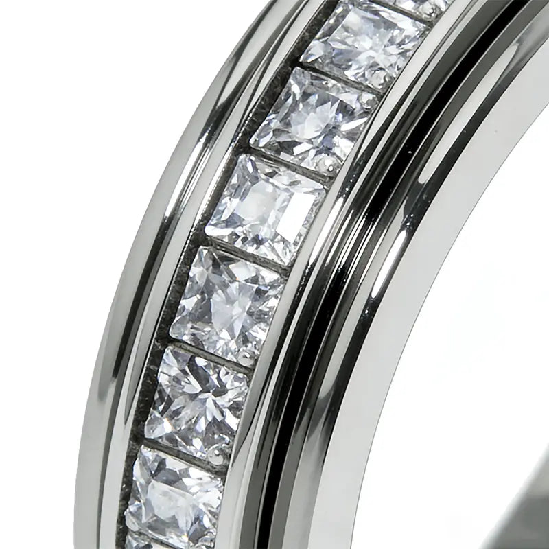 【Buy 1 Get 1 Free】Anxiety Rings for Women and Men Titanium Steel Spinner Fidget Band Rings with Cubic Zirconia for Stress Relief and Wedding Promise Comfort Fit Size 5 to 12