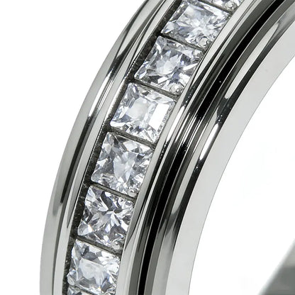 【Buy 1 Get 1 Free】Anxiety Rings for Women and Men Titanium Steel Spinner Fidget Band Rings with Cubic Zirconia for Stress Relief and Wedding Promise Comfort Fit Size 5 to 12