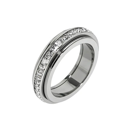 【Buy 1 Get 1 Free】Anxiety Rings for Women and Men Titanium Steel Spinner Fidget Band Rings with Cubic Zirconia for Stress Relief and Wedding Promise Comfort Fit Size 5 to 12