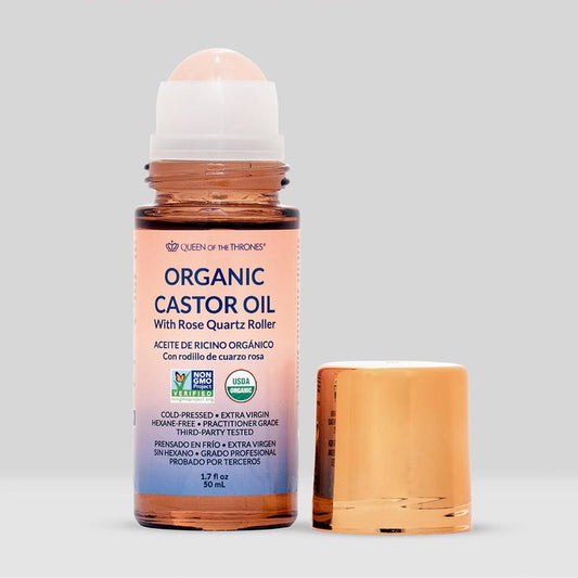 Castor Oil Roll On for Face: Castor Oil with Rose Quartz Roller for Massage - Deep Hydration Skin Moisturizer - Birthday Valentine Gifts for Women