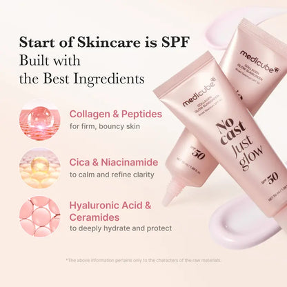 No Cast Just Glow Collagen Sunscreen | SPF 50 Broad Spectrum Face Sunscreen | Lightweight, Non-Sticky, Hydrating Formula | No White Cast or Residue | Peptide, Cica for Soothing & Natural Glow