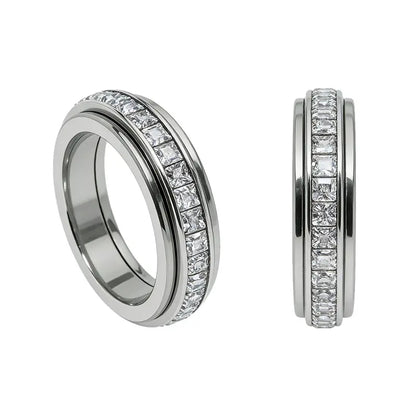 【Buy 1 Get 1 Free】Anxiety Rings for Women and Men Titanium Steel Spinner Fidget Band Rings with Cubic Zirconia for Stress Relief and Wedding Promise Comfort Fit Size 5 to 12
