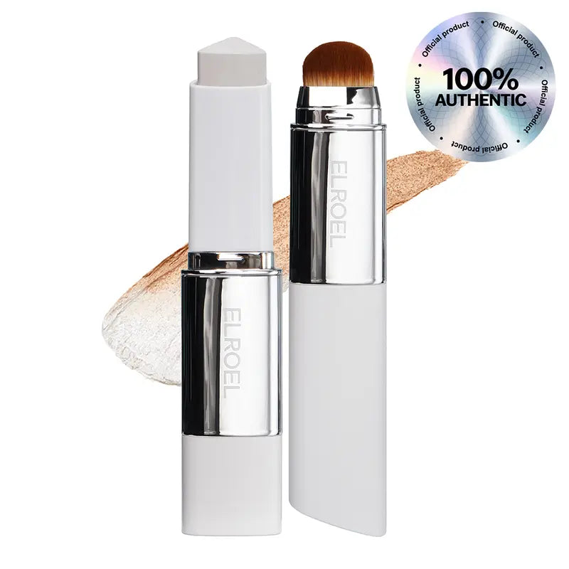 [OFFICIAL ELROEL PRODUCT] 🎉Last Day - BUY 1 GET 1 FREE🎉ELROEL BLANC Cover Cream Stick V w/ Detachable Brush - Korean Skin Care Color-Changing Foundation Stick with Collagen Capsules (0.45 oz)